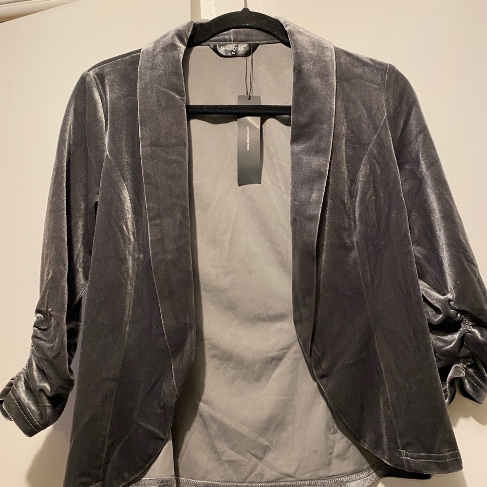 Allegra K Gray Velvet Blazer